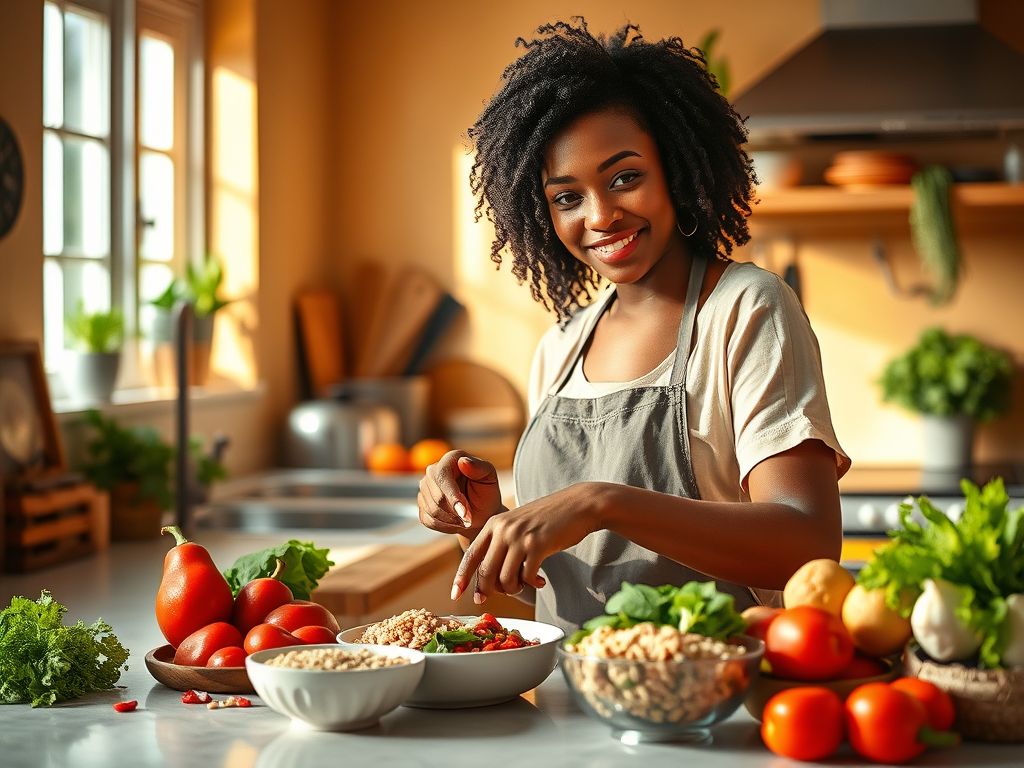 mulher cozinhando alimentos saudaveis. alimentação saudavel, vegetariana
